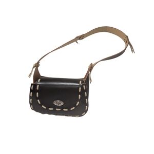 Handmade Black Leather Saddle Bag Shoulder Purse Laced Boho Artisan